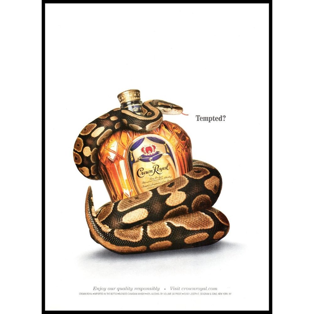 2003 Crown Royal Canadian Whisky Vintage Print Ad Coiled Snake Serpent Tempted